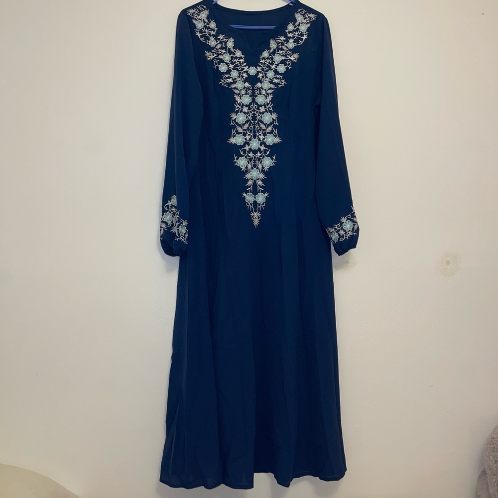 Blue floral chiffon maxi dress